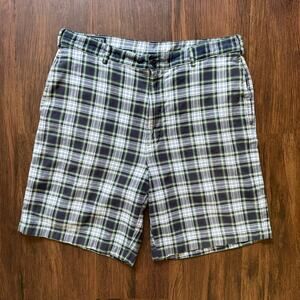 Lands’ End Plaid Cotton Shorts Size 33 Regular Green Blue